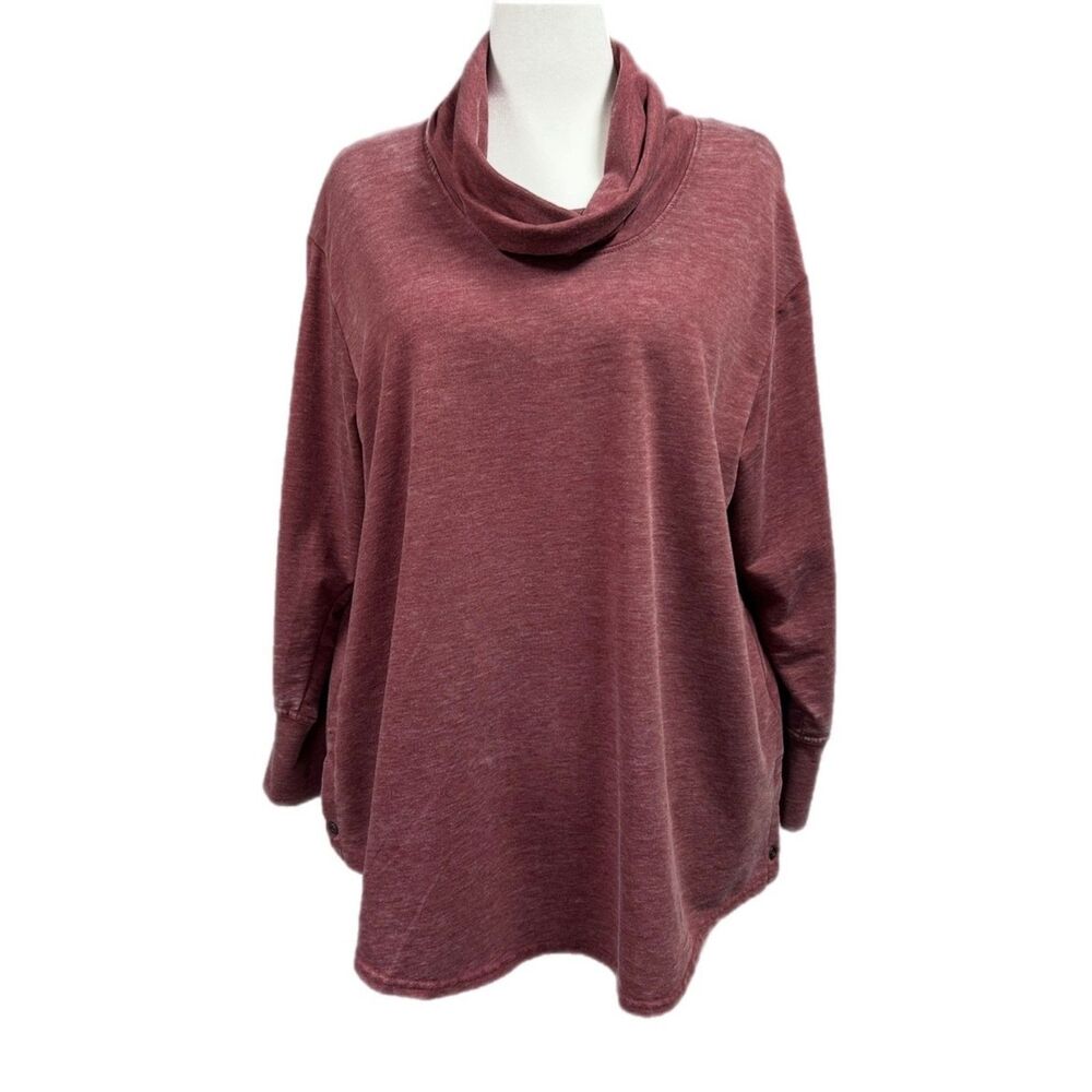 Jane & Delancey Heathered Cowl Neck Side Button Sweater Top Sz 2X Red